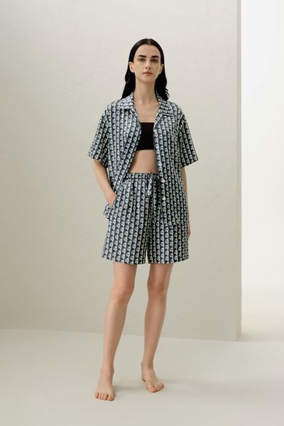 Seidenpyjama-Shorts mit Stier-Motiv