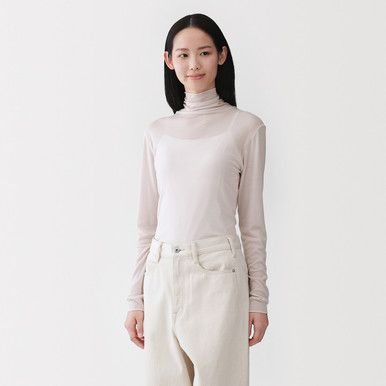 Transparenter Rollkragenpullover aus Lyocell-Mix
