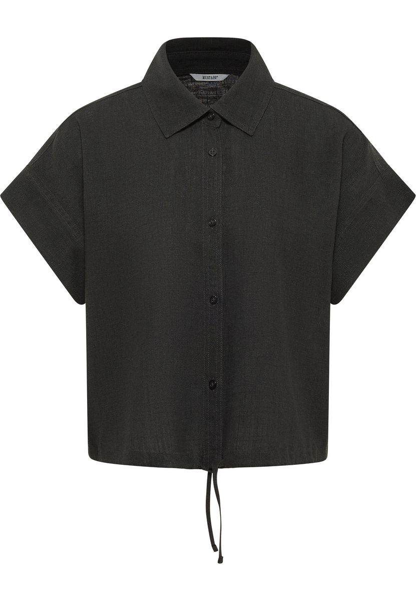 Kurzarmbluse im Cropped-Design aus Leinenmix