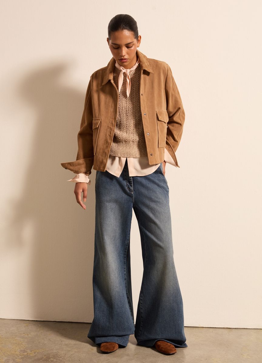Wildleder-Utility-Jacke mit Taschen