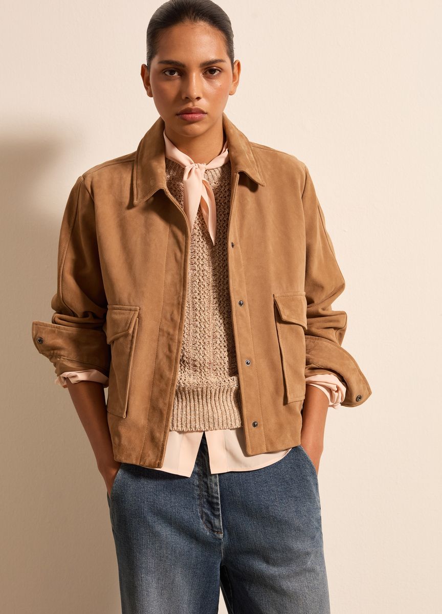 Wildleder-Utility-Jacke mit Taschen