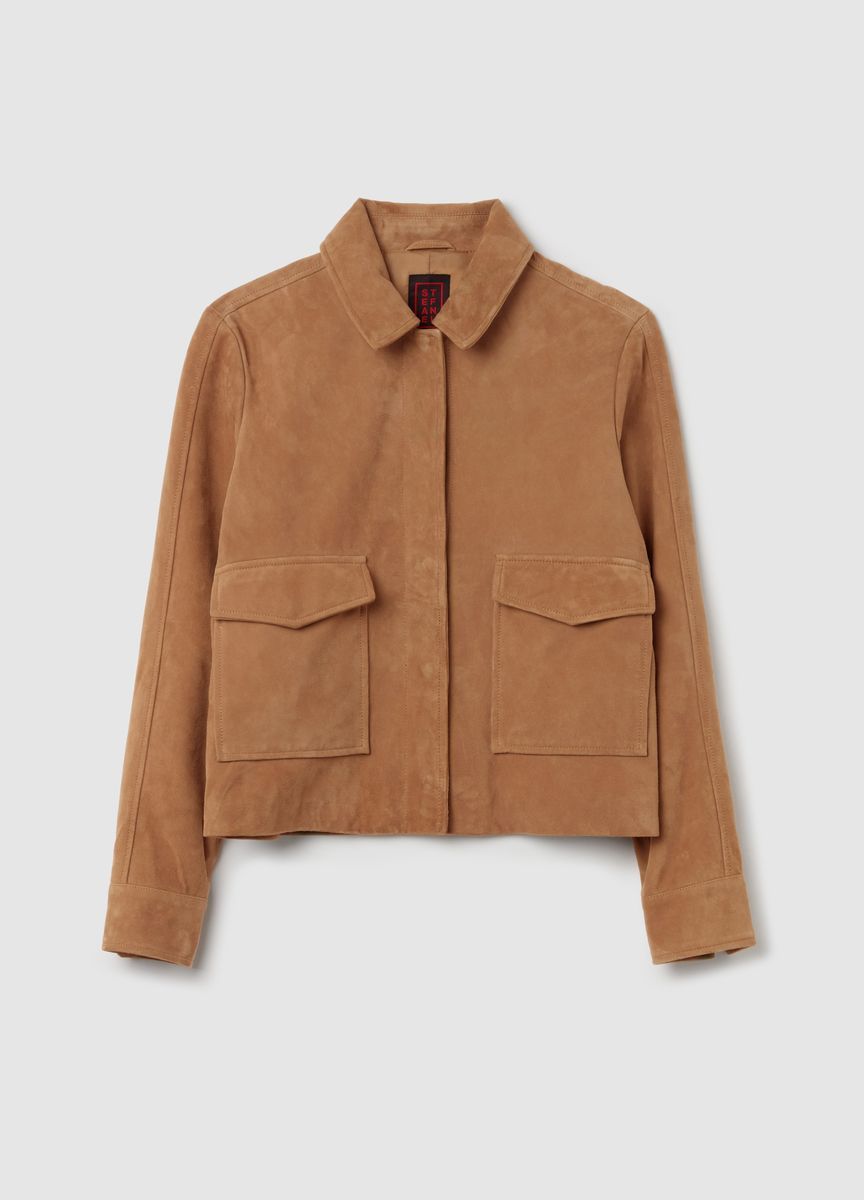 Wildleder-Utility-Jacke mit Taschen