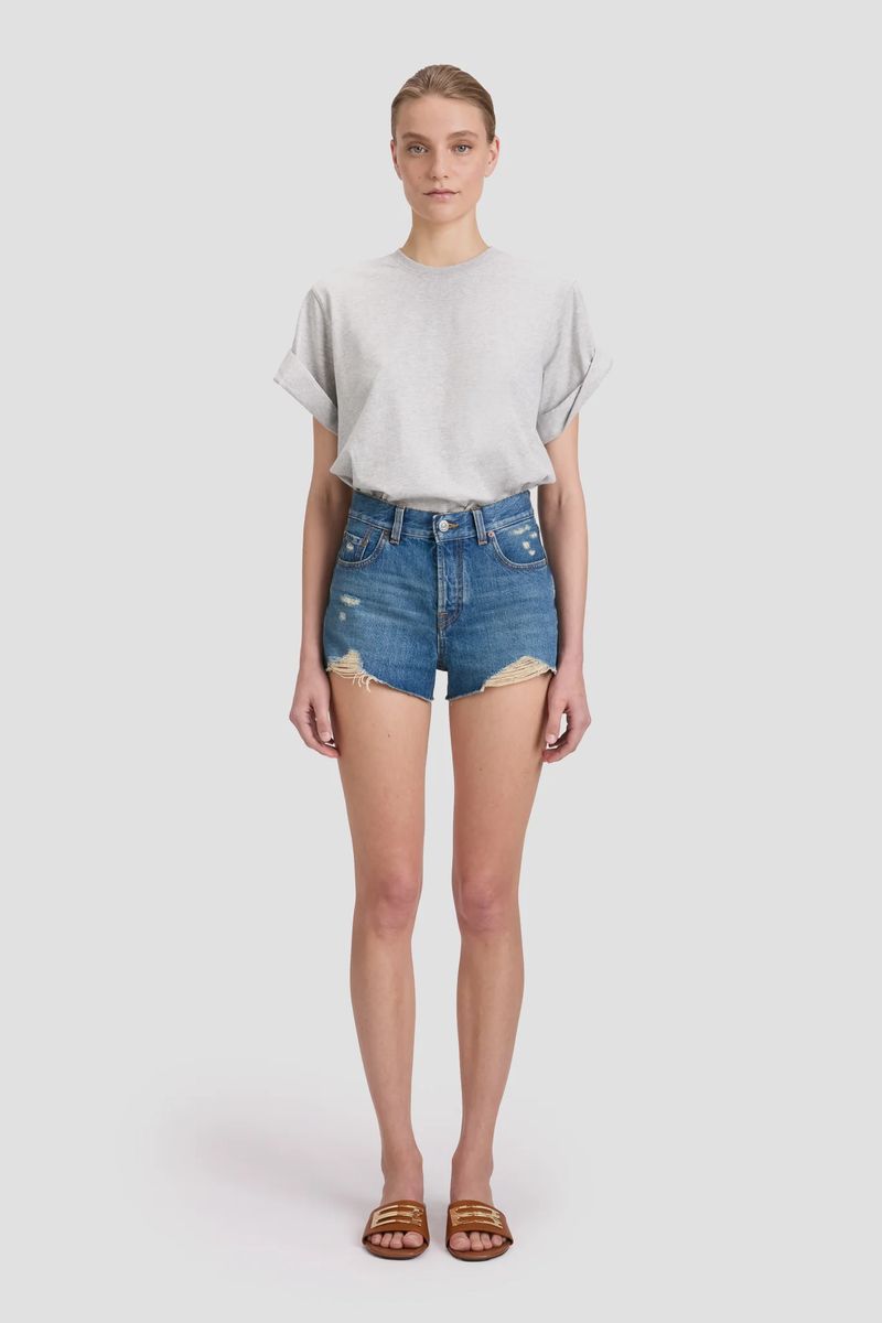 Distressed Low-Rise Denim-Shorts