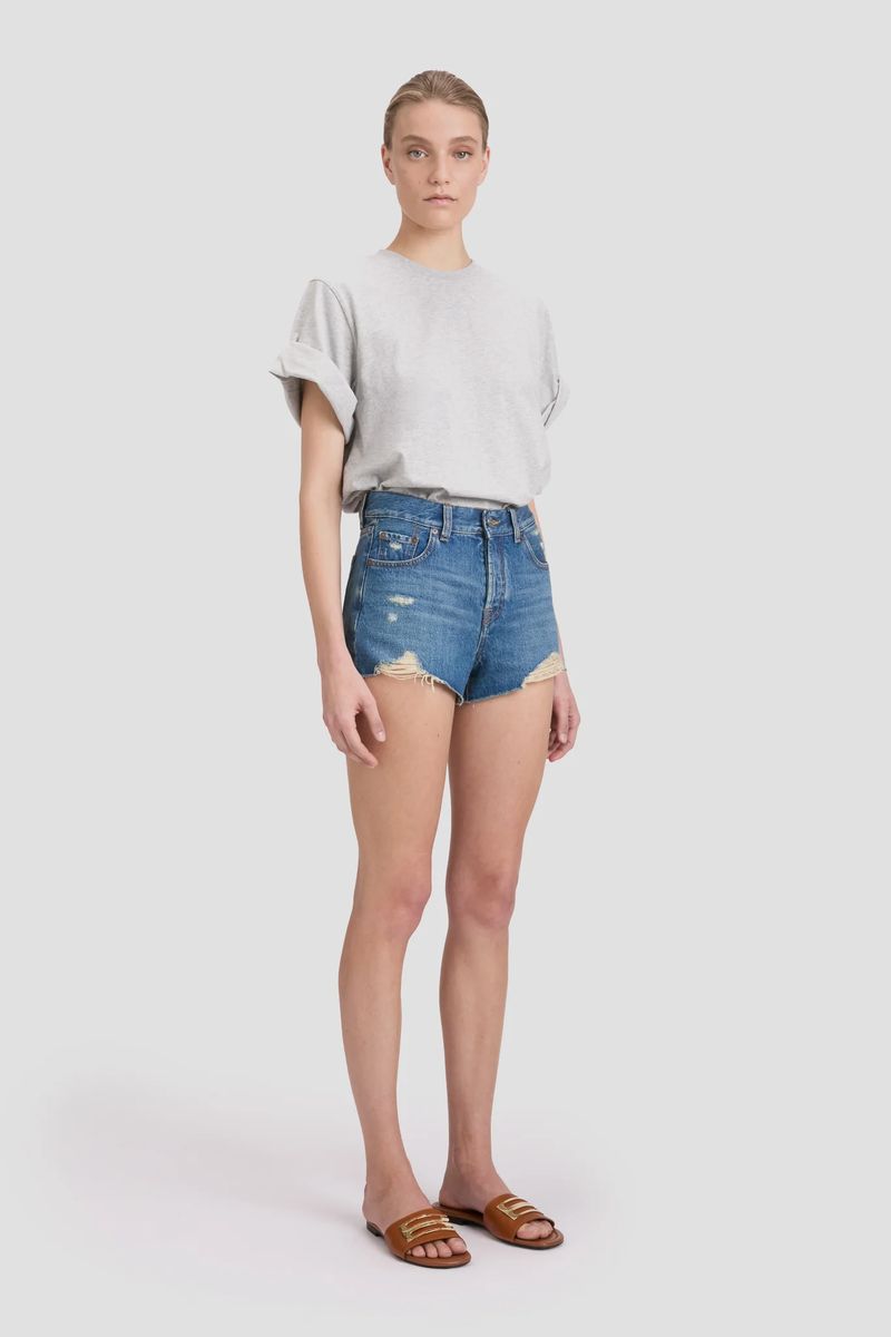 Distressed Low-Rise Denim-Shorts