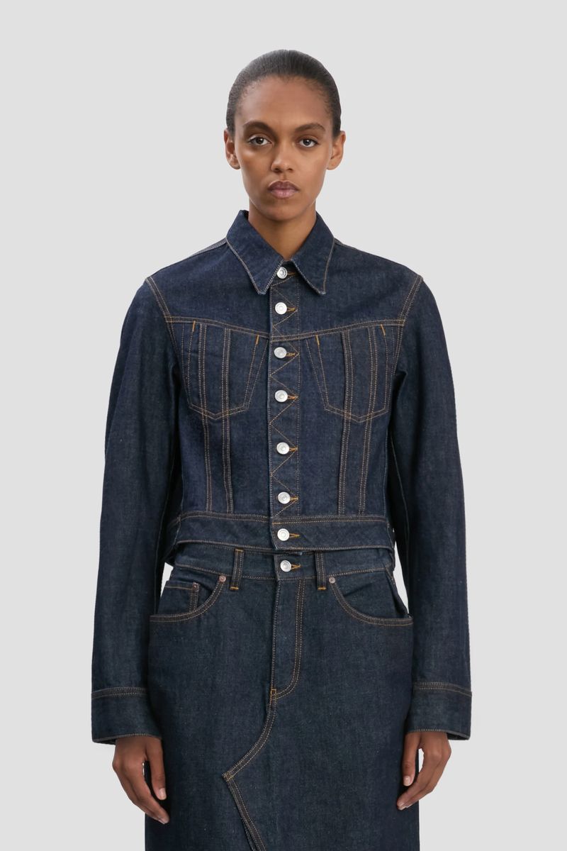 Cropped-Jeansjacke mit langen Ärmeln