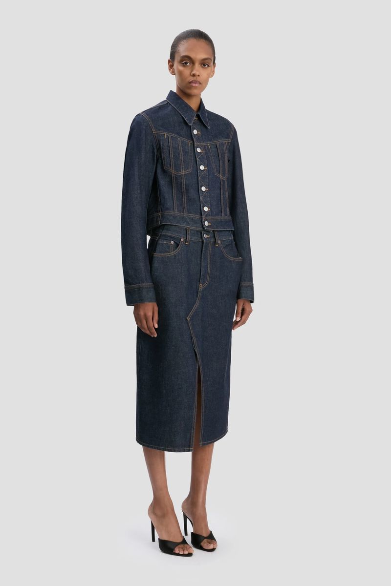 Cropped-Jeansjacke mit langen Ärmeln