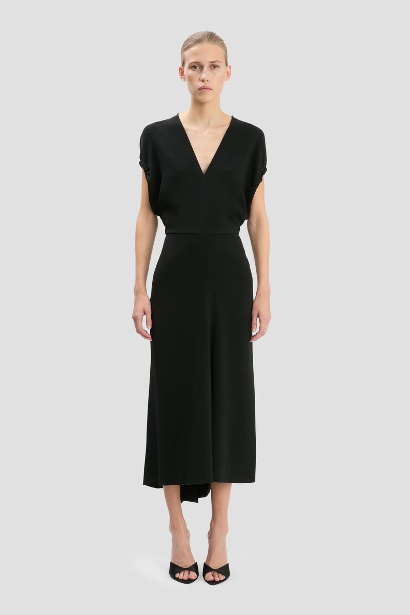 Cady-Midikleid mit V-Ausschnitt und Raffärmeln
