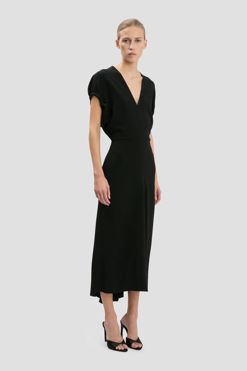 Cady-Midikleid mit V-Ausschnitt und Raffärmeln