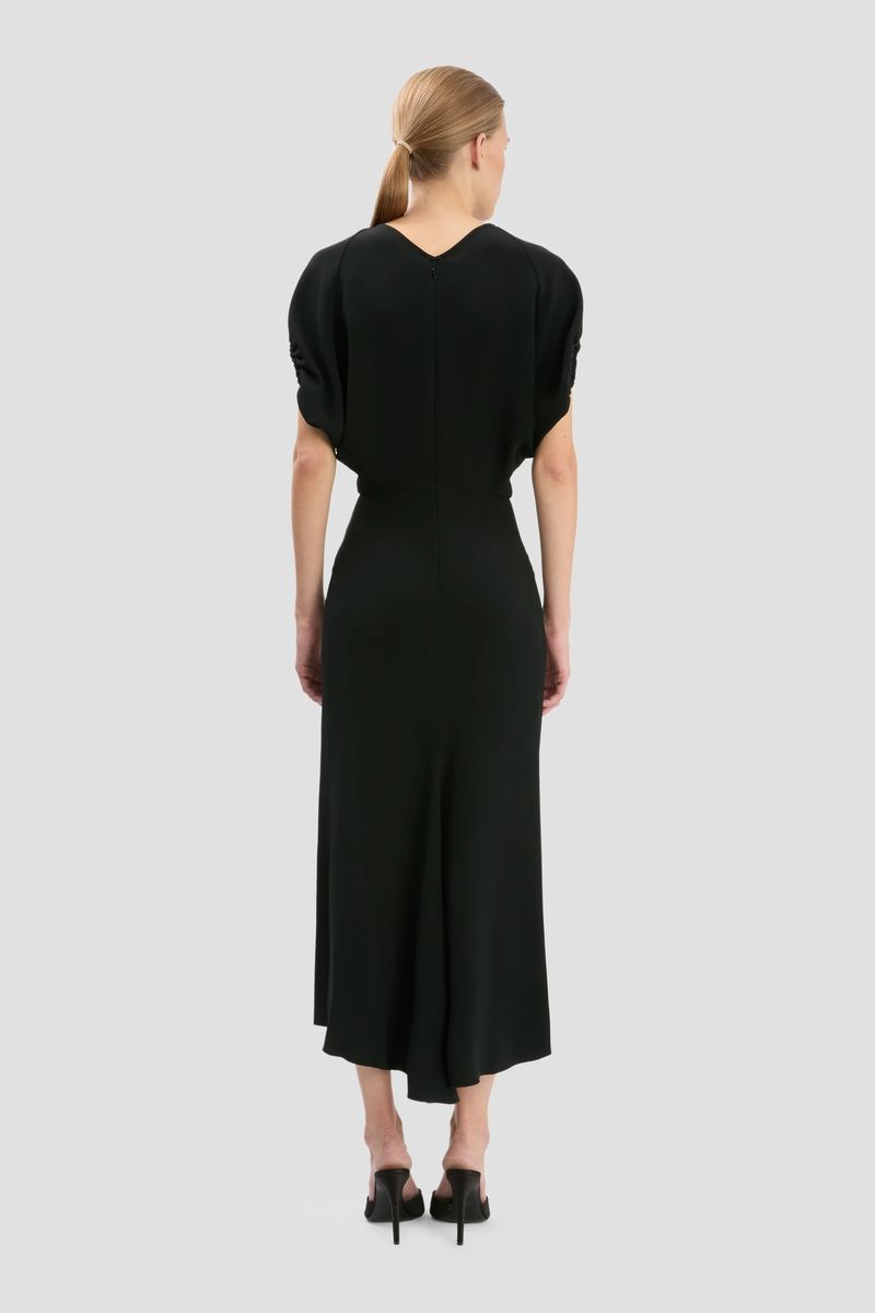 Cady-Midikleid mit V-Ausschnitt und Raffärmeln