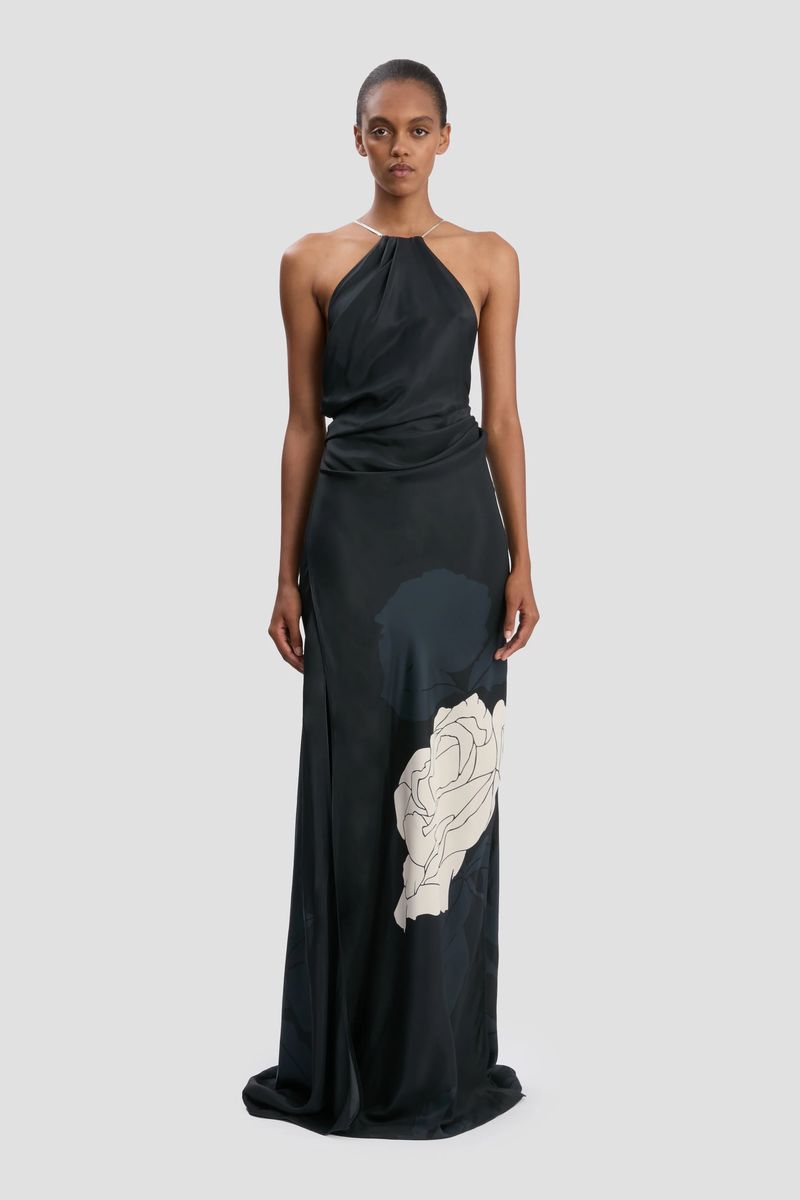 Neckholder-Maxikleid mit Blumenprint