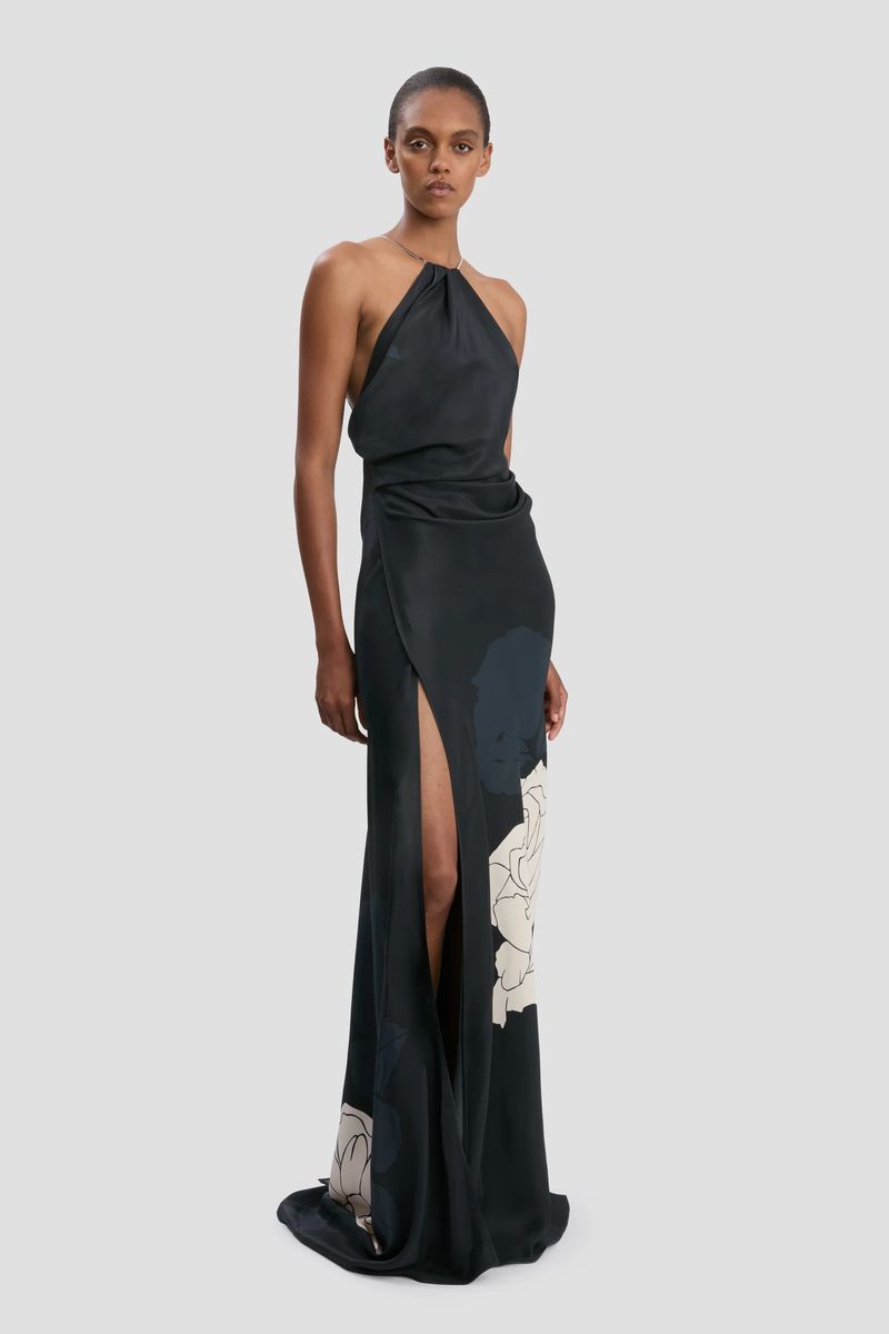 Neckholder-Maxikleid mit Blumenprint