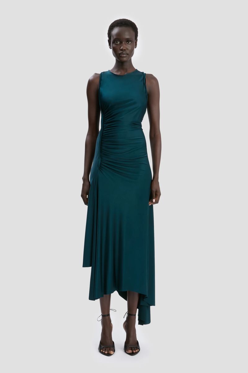 Raffiniertes Asymmetrisches Jersey-Midikleid