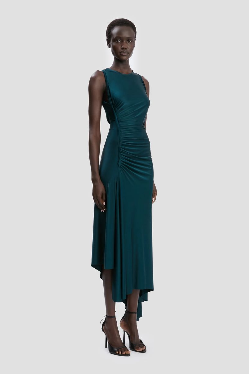 Raffiniertes Asymmetrisches Jersey-Midikleid
