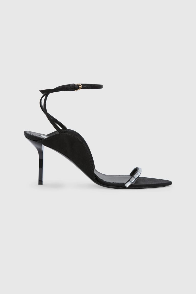 Elegante Satin-Sandalen mit Kristallverzierung