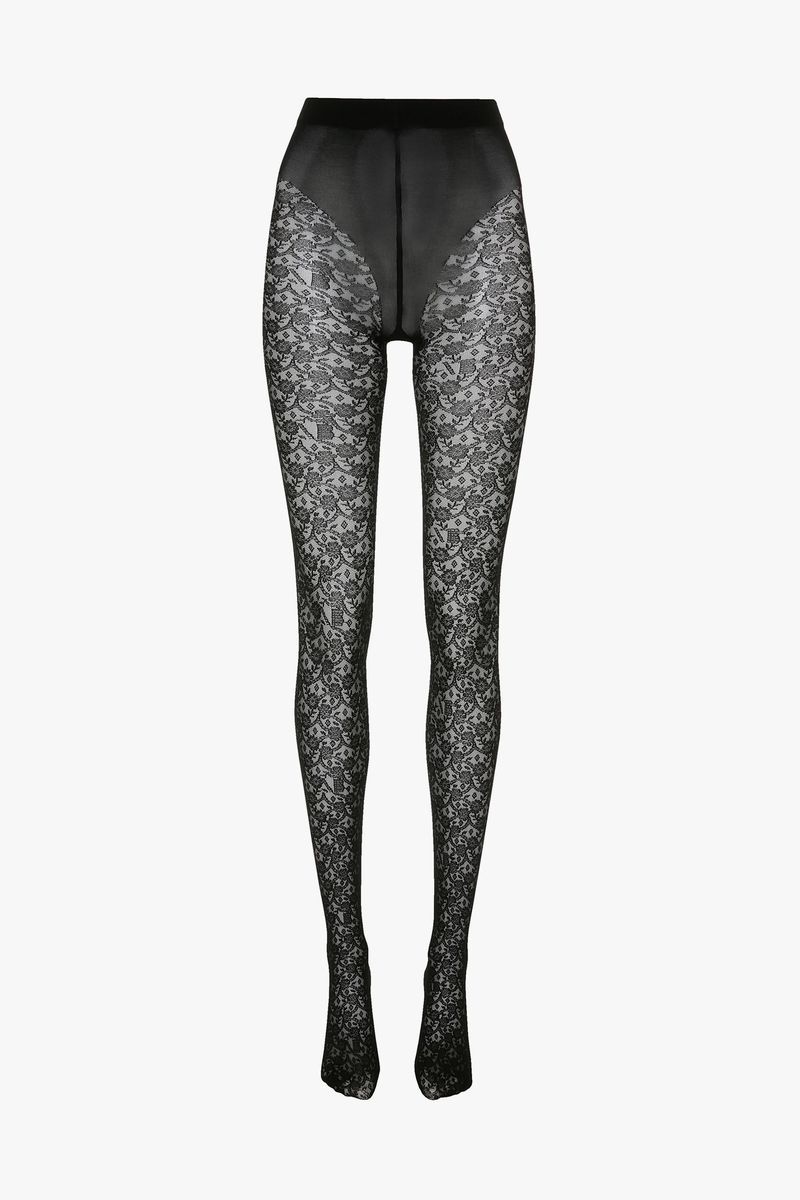Transparente Strumpfhose mit Monogramm-Spitze