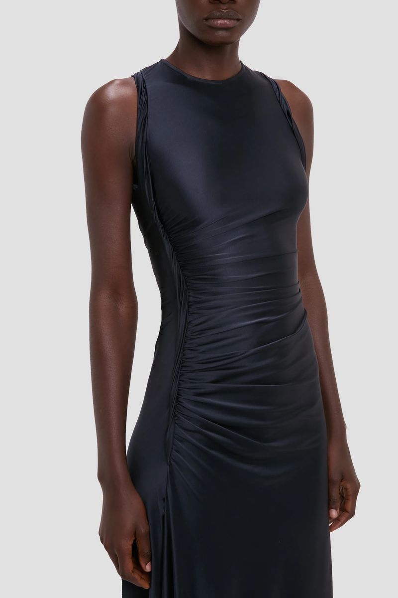 Ärmelloses Midikleid mit Raffung