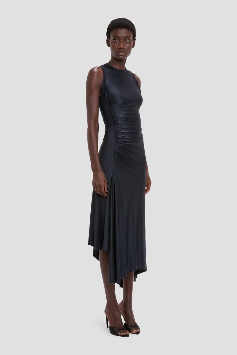 Ärmelloses Midikleid mit Raffung