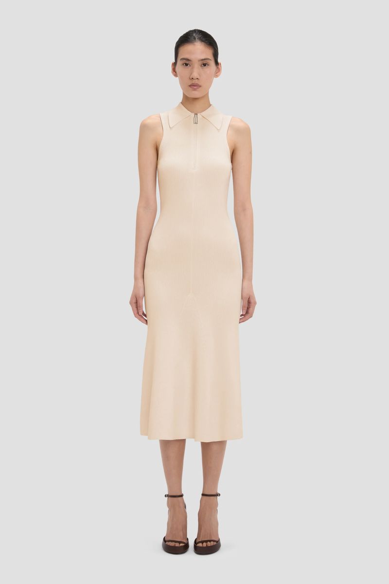 Geripptes Midikleid mit Kragen