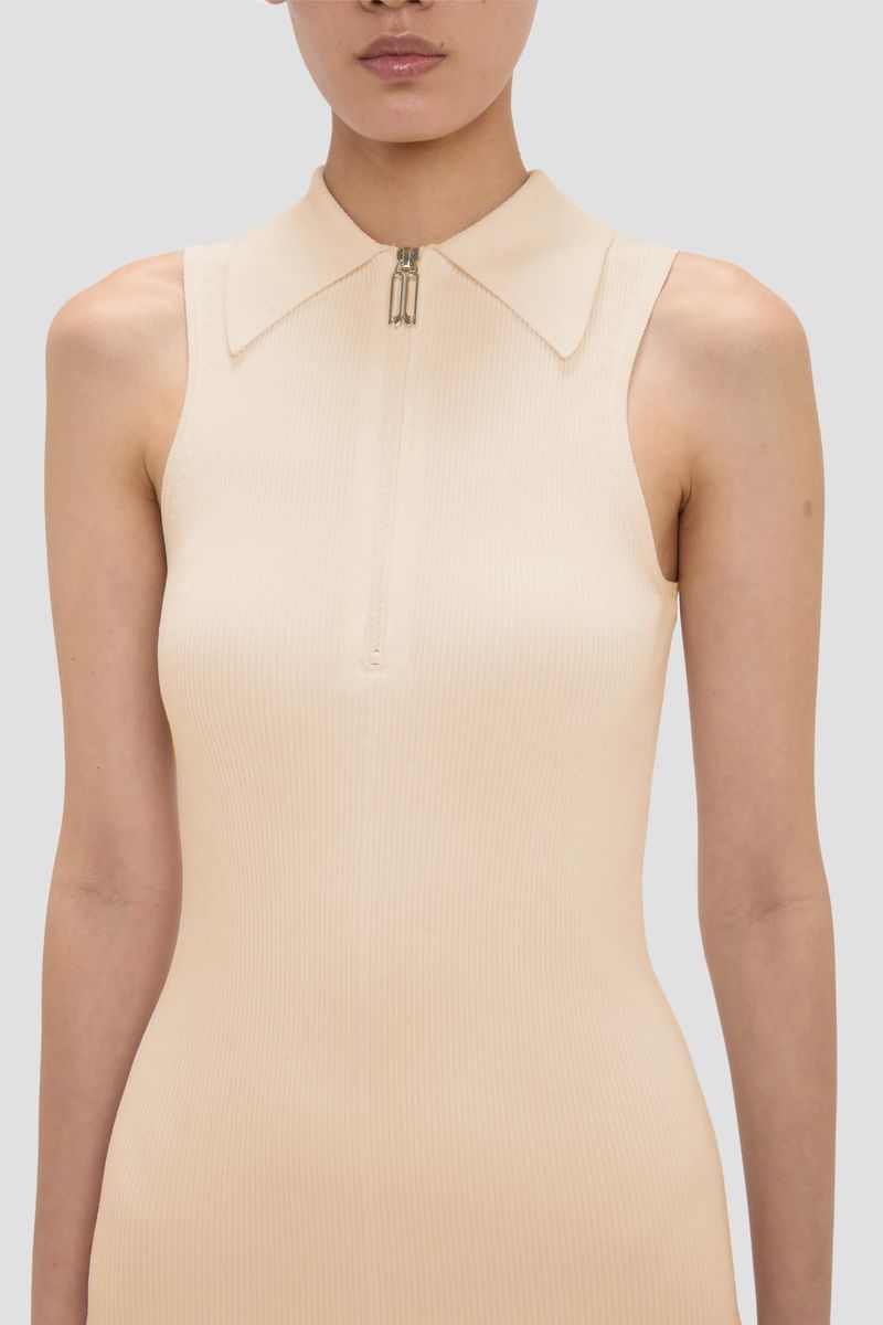 Geripptes Midikleid mit Kragen