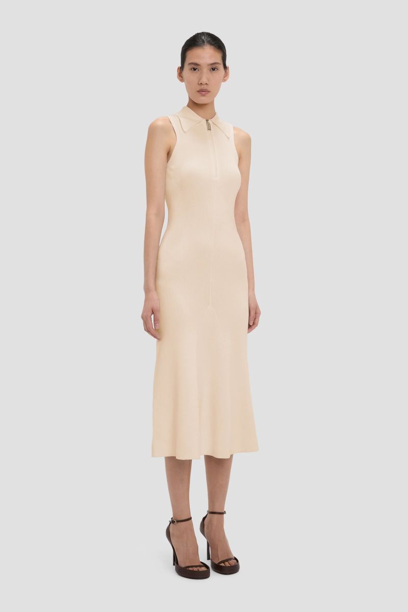 Geripptes Midikleid mit Kragen