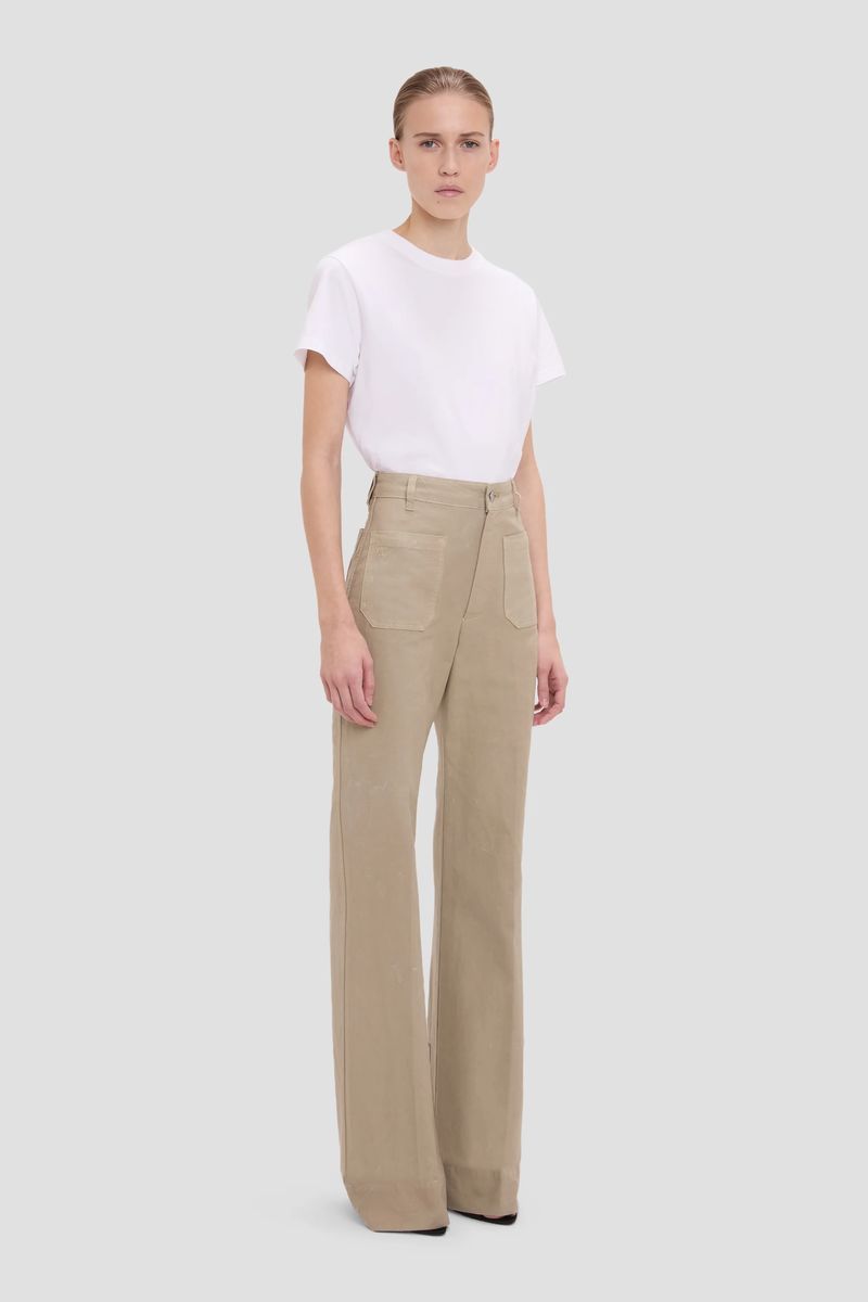 Hochgeschnittene Wide-Leg Jeans mit Patch-Taschen