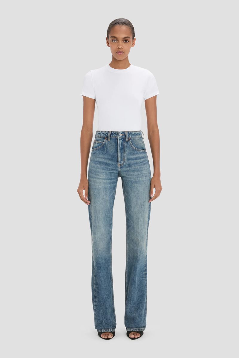 High-Waist-Jeans mit geradem Bein