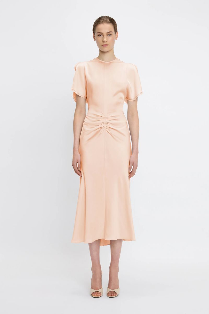 Satin-Midikleid mit Taillenplissee