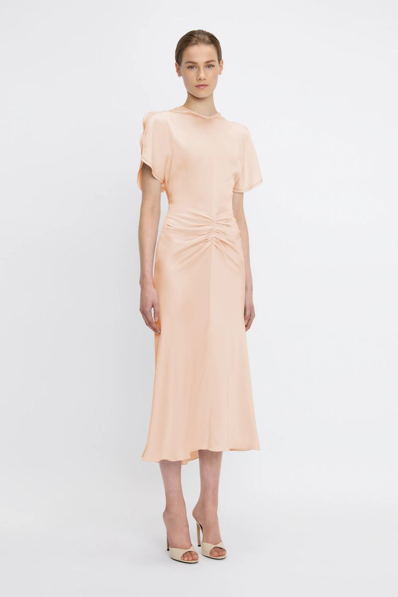 Satin-Midikleid mit Taillenplissee
