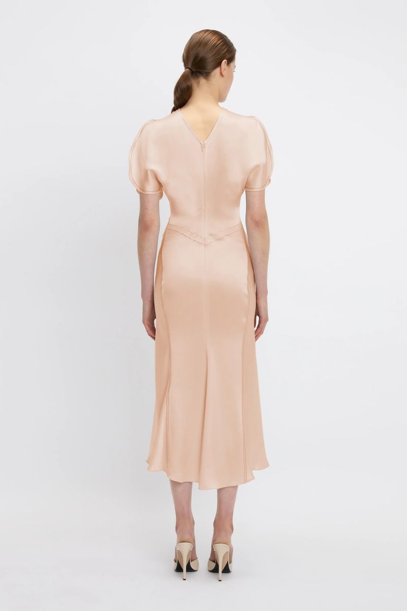 Satin-Midikleid mit Taillenplissee