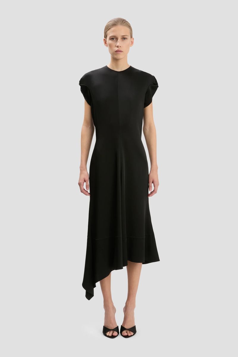 Victoria Beckham Twist Shoulder Dress In Black - Womens