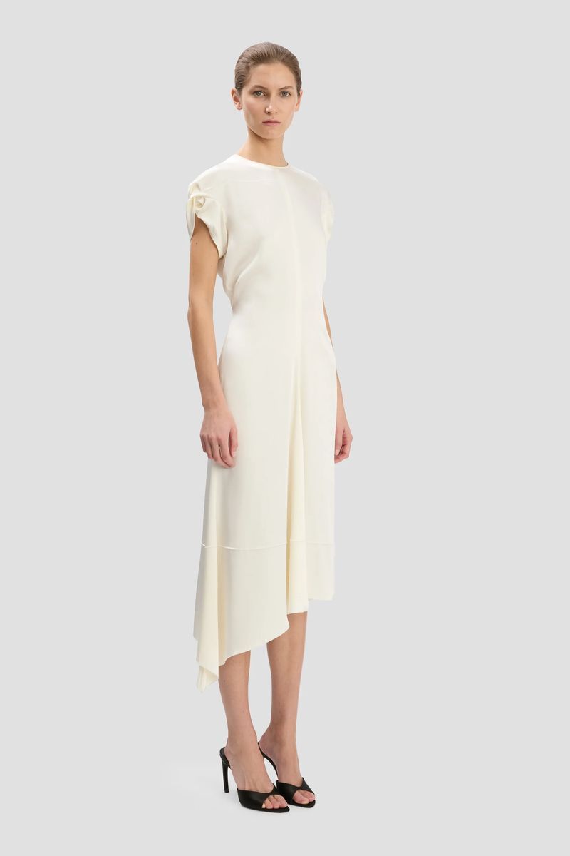 Asymmetrisches Satin-Midikleid mit Knotendetails
