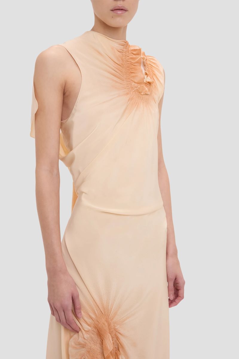 Asymmetrisches Midikleid aus Seide mit Smok-Details