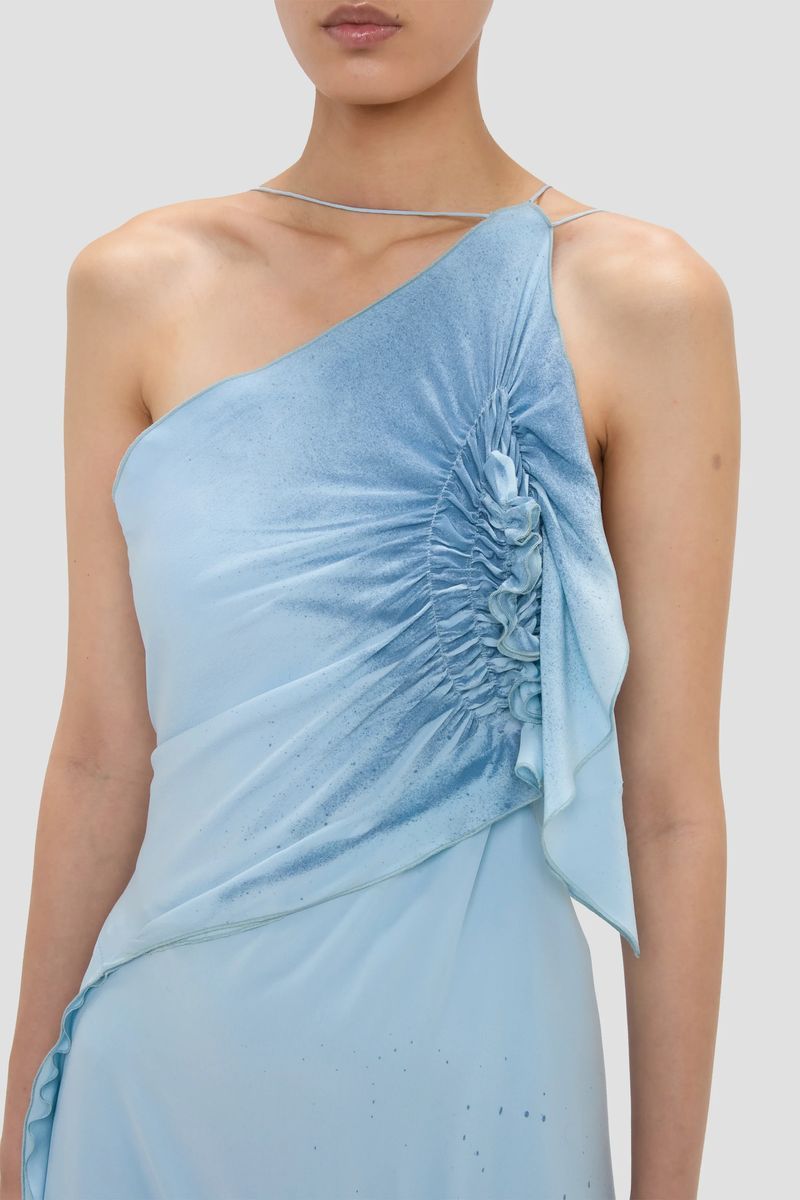 Asymmetrisches Midikleid aus Seide mit Smok