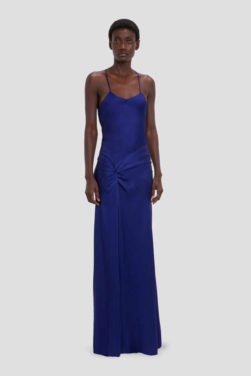 Drapiertes Satin-Camisole-Kleid mit Knoten