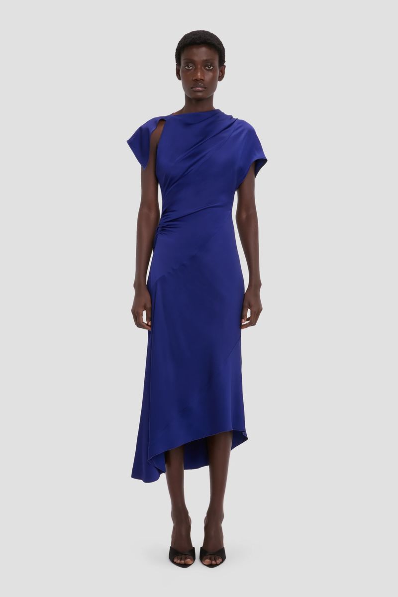 Asymmetrisches Satin-Midikleid mit Twist