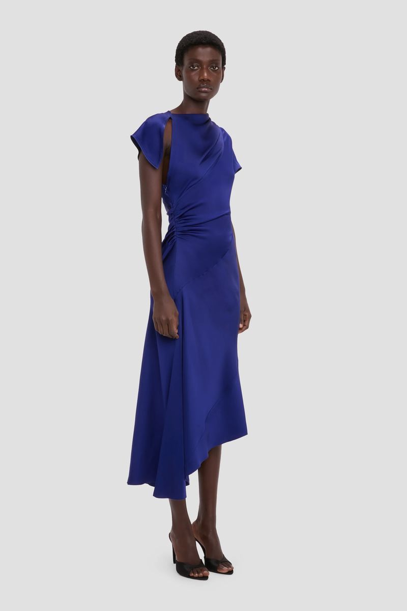 Asymmetrisches Satin-Midikleid mit Twist