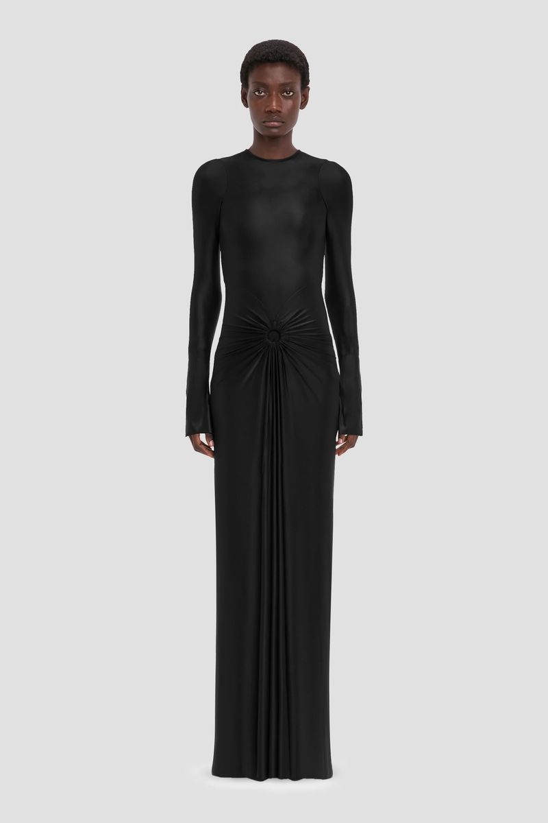Langärmeliges Abendkleid mit Ring-Raffung