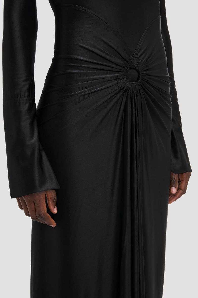Langärmeliges Abendkleid mit Ring-Raffung