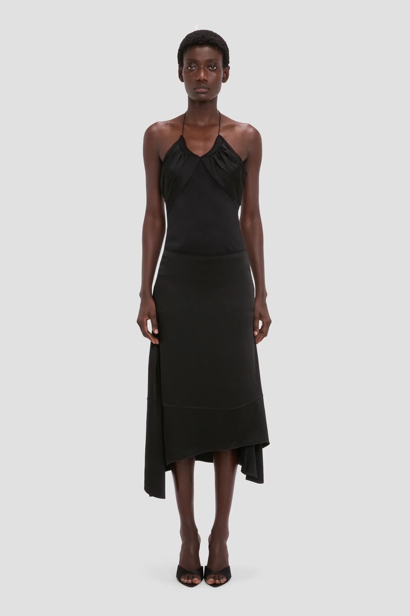 Asymmetrischer Midi-Rock aus Krepp-Satin