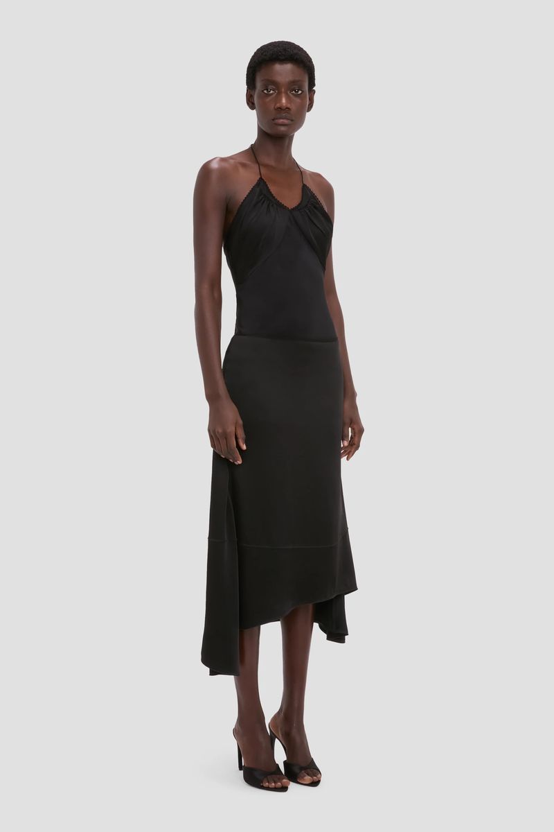 Asymmetrischer Midi-Rock aus Krepp-Satin