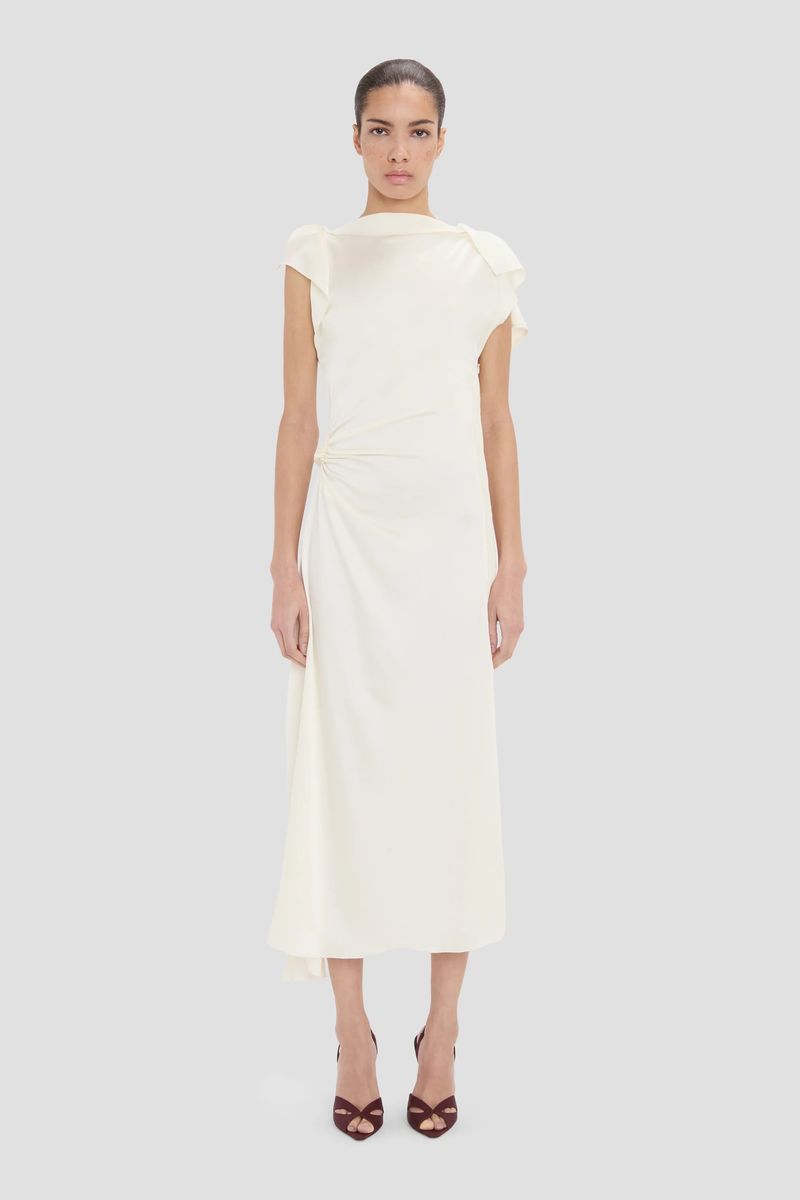 Drapiertes Satin-Midikleid mit Raffung