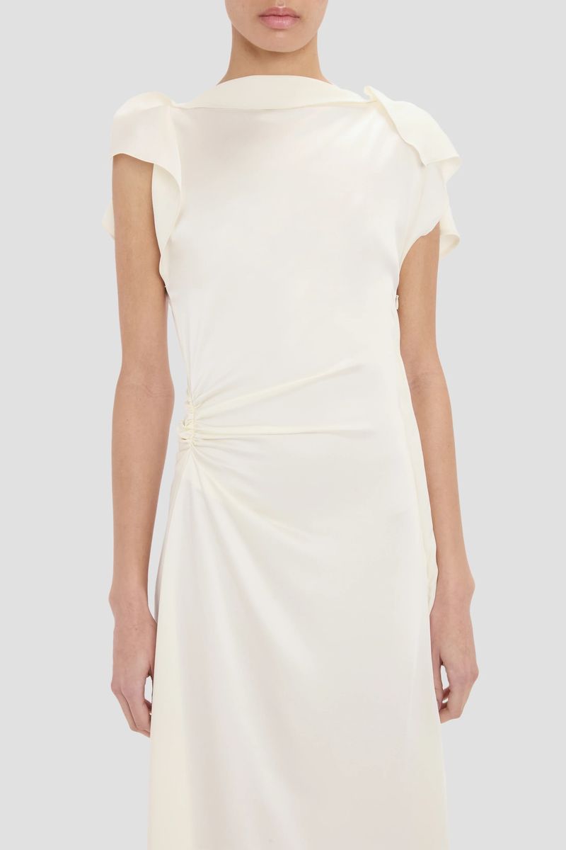 Drapiertes Satin-Midikleid mit Raffung