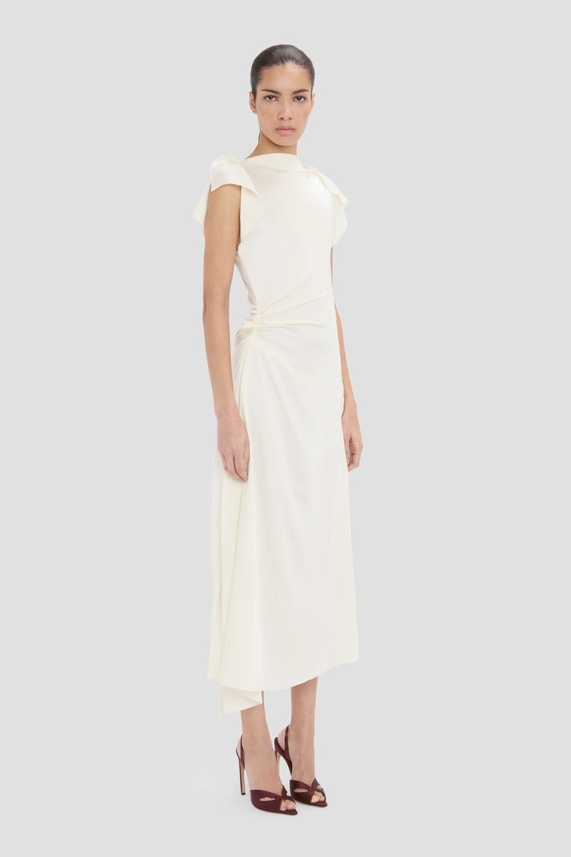 Drapiertes Satin-Midikleid mit Raffung