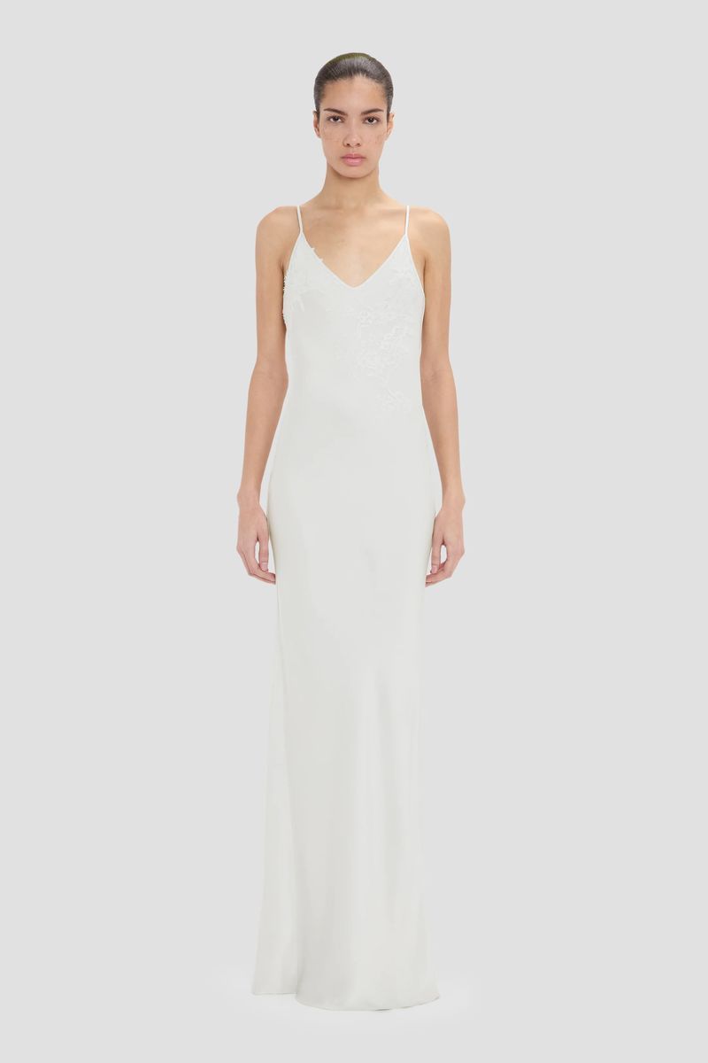 Satin-Slipkleid mit Spitzendetails