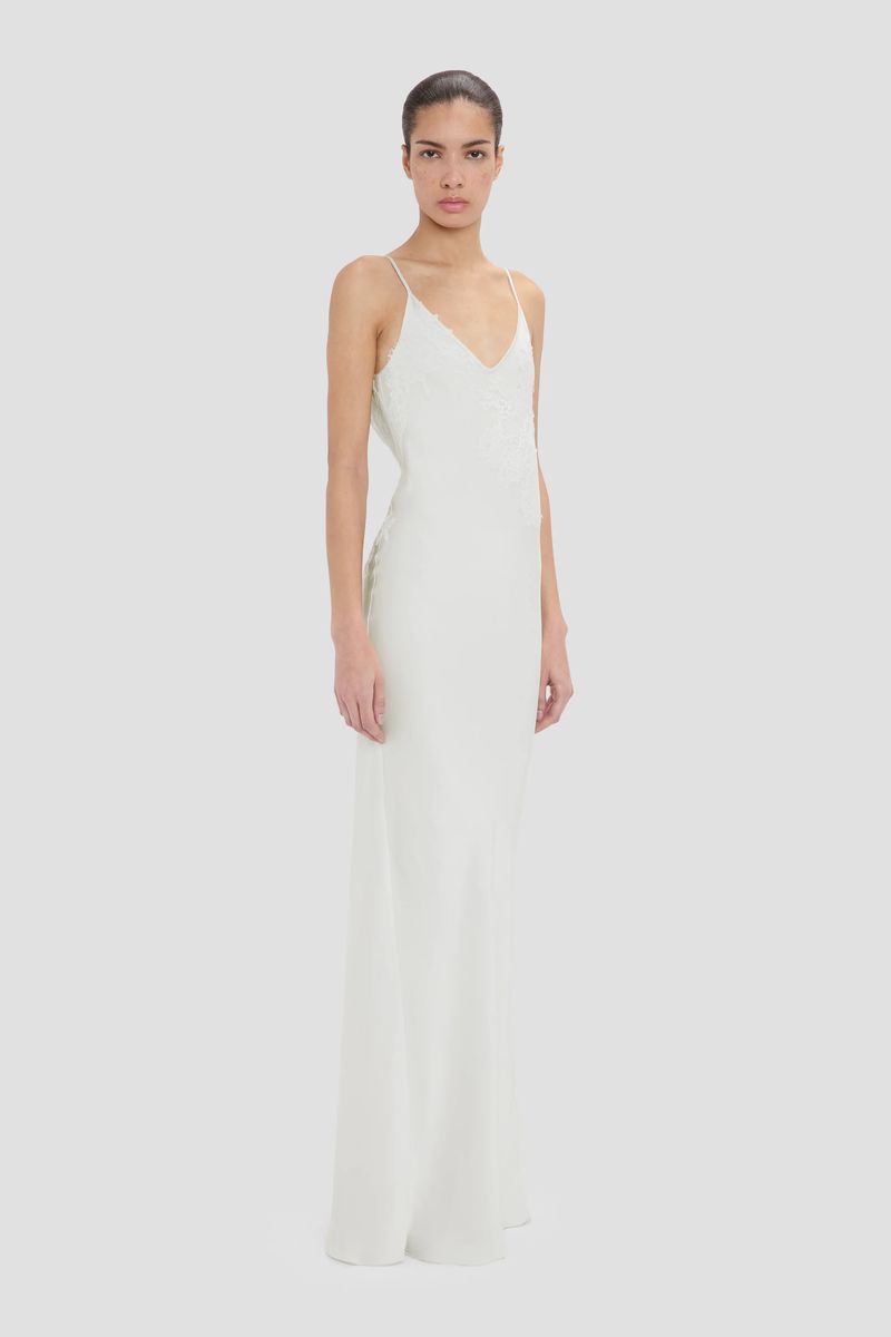 Satin-Slipkleid mit Spitzendetails