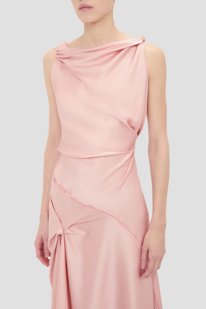 Asymmetrisches Drapiertes Satin-Midikleid