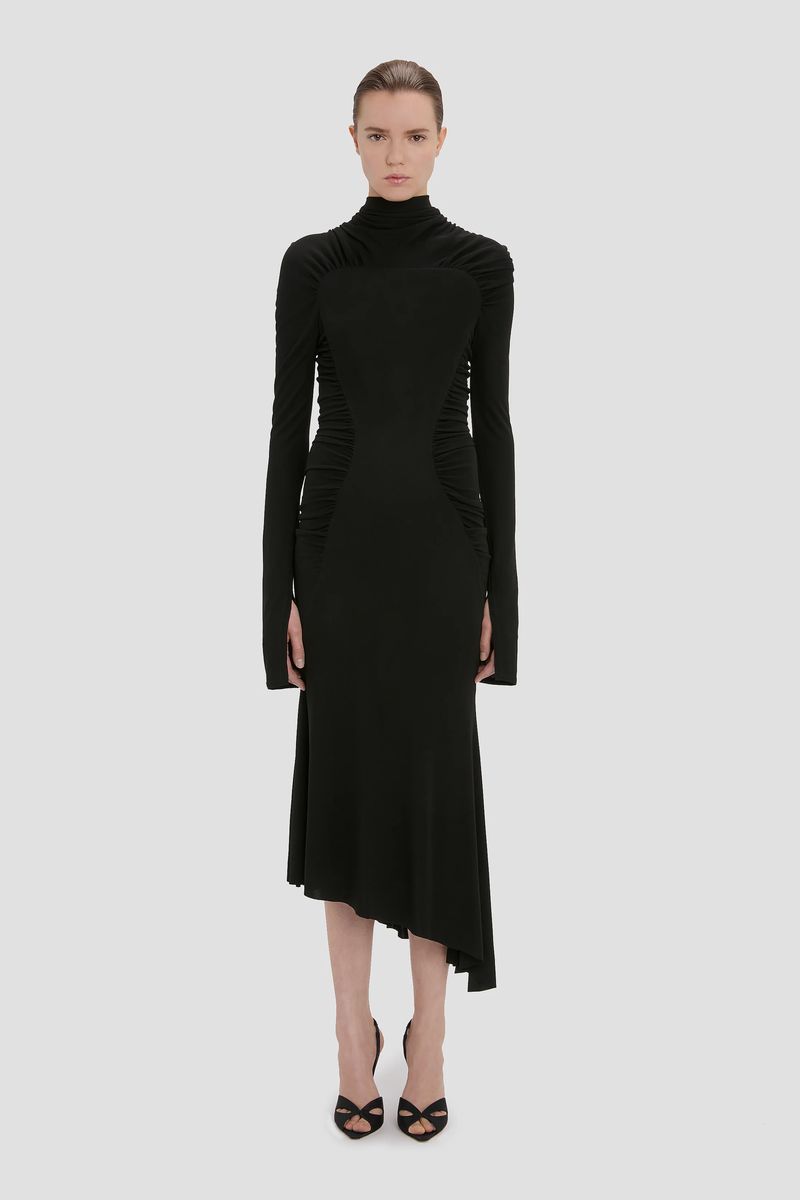 Hochgeschlossenes Raffiniertes Midi-Kleid