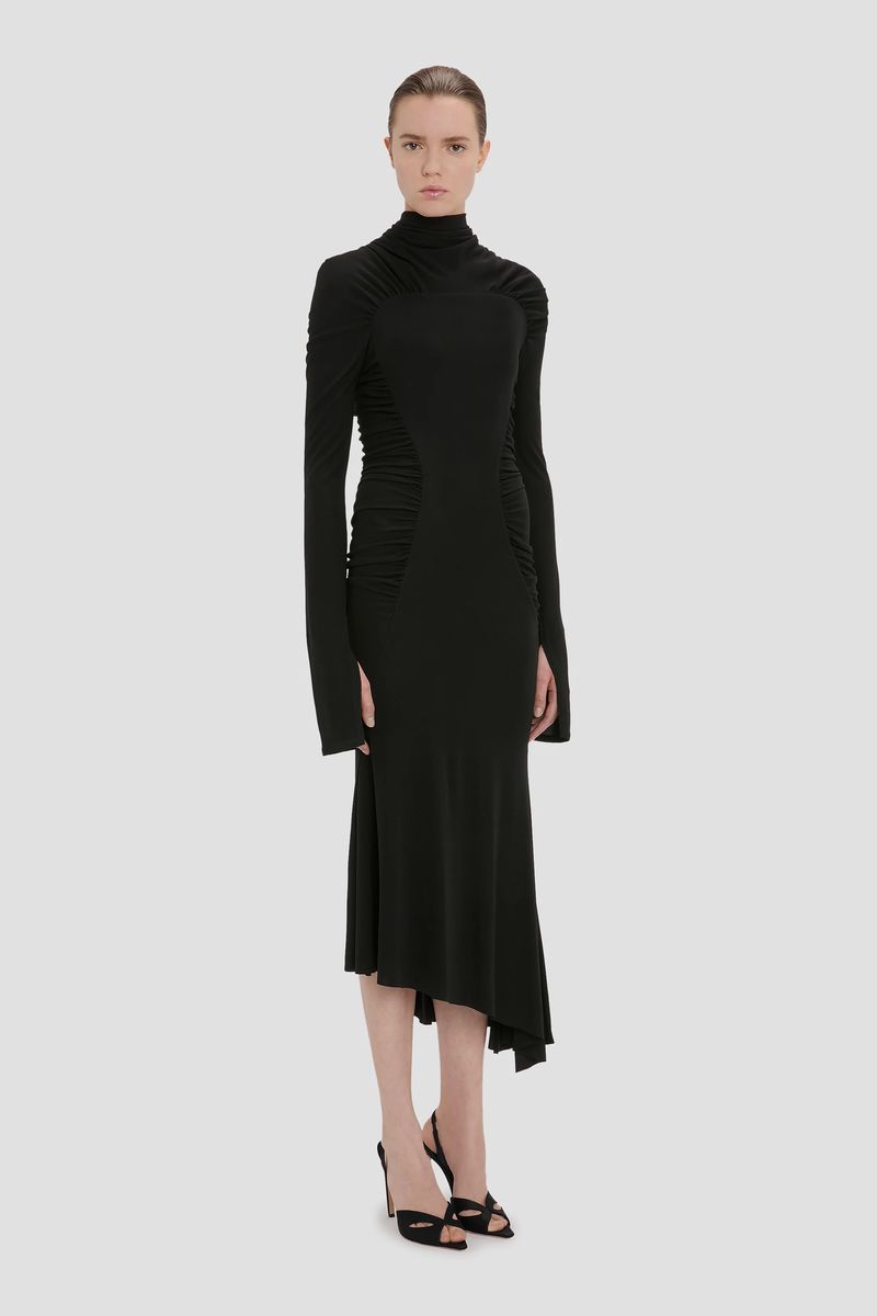 Hochgeschlossenes Raffiniertes Midi-Kleid