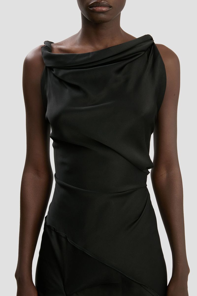 Drapiertes asymmetrisches Satin-Midikleid