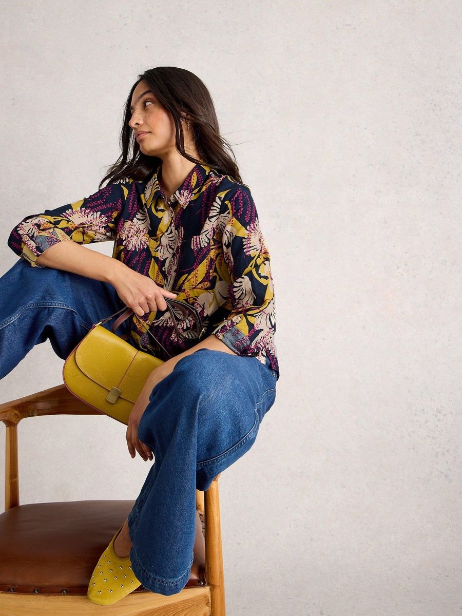 Bestickte Baumwollbluse mit Viereck-Muster